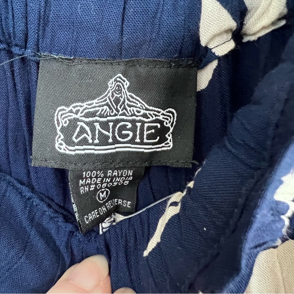 Angie Dark Blue and White Patterned Wide leg Open Front Pants - Picture 2 of 5
